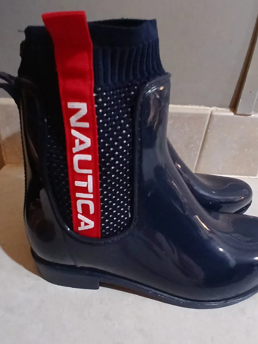 Nautica Nigel Waterproof Chelsea ankle rain boots, logo-trim socks size 8